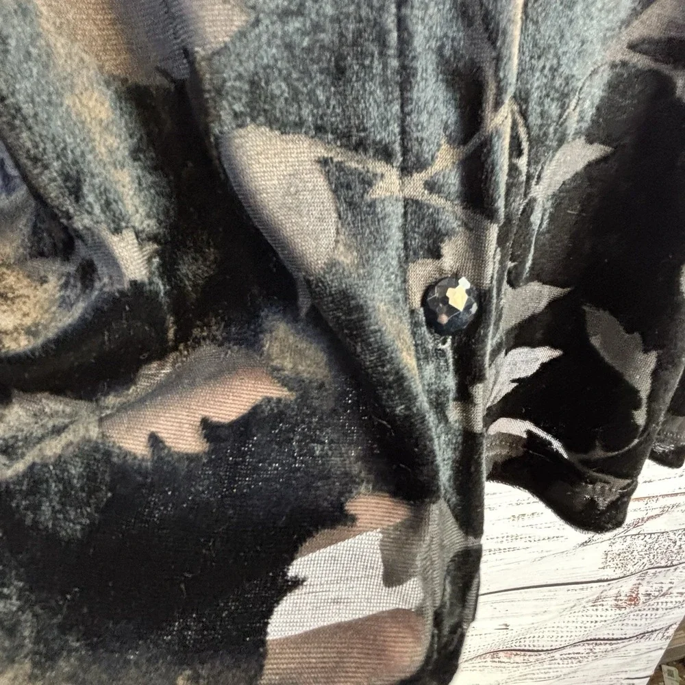 Vintage Black Burnout Velvet Sheer Blouse Cardigan M USA Whimsigoth Witchy Artsy